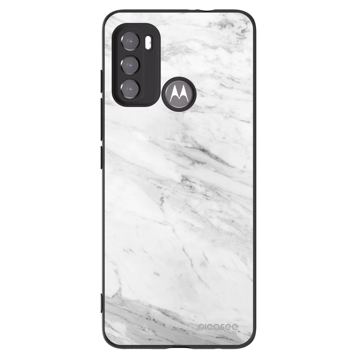 Picasee Motorola Edge 60 5G Hülle - Schwarzes Silikon - White marble