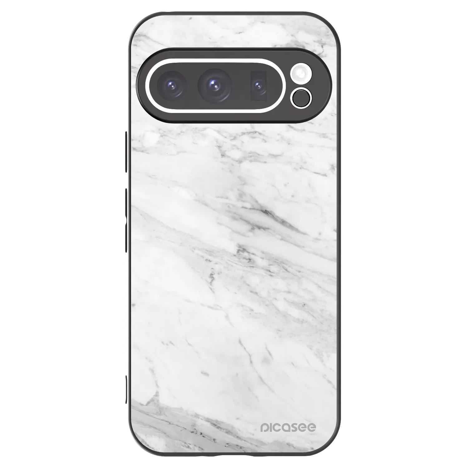 Picasee Google Pixel 9 Pro XL Hülle - Schwarzes Silikon - White marble