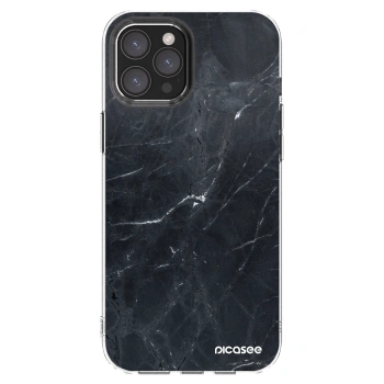 Picasee Apple iPhone 12 Pro Max Hülle - Transparentes Silikon - Black marble