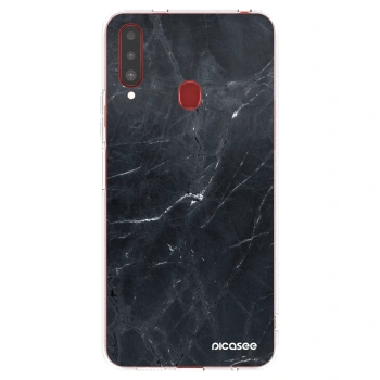 Picasee Samsung Galaxy A20s Hülle - Transparentes Silikon - Black marble