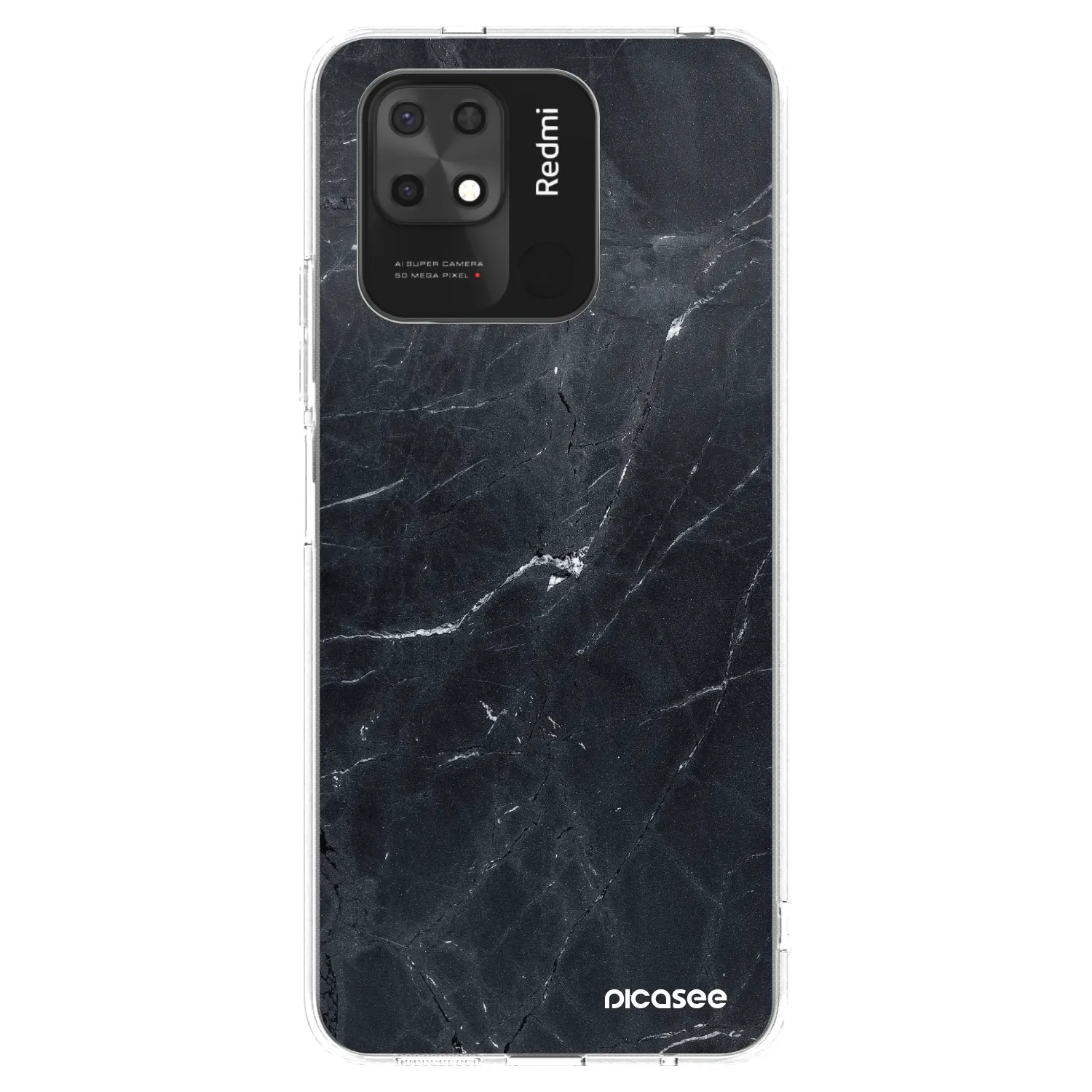 Picasee Xiaomi Redmi 10C Hülle - Transparentes Silikon - Black marble