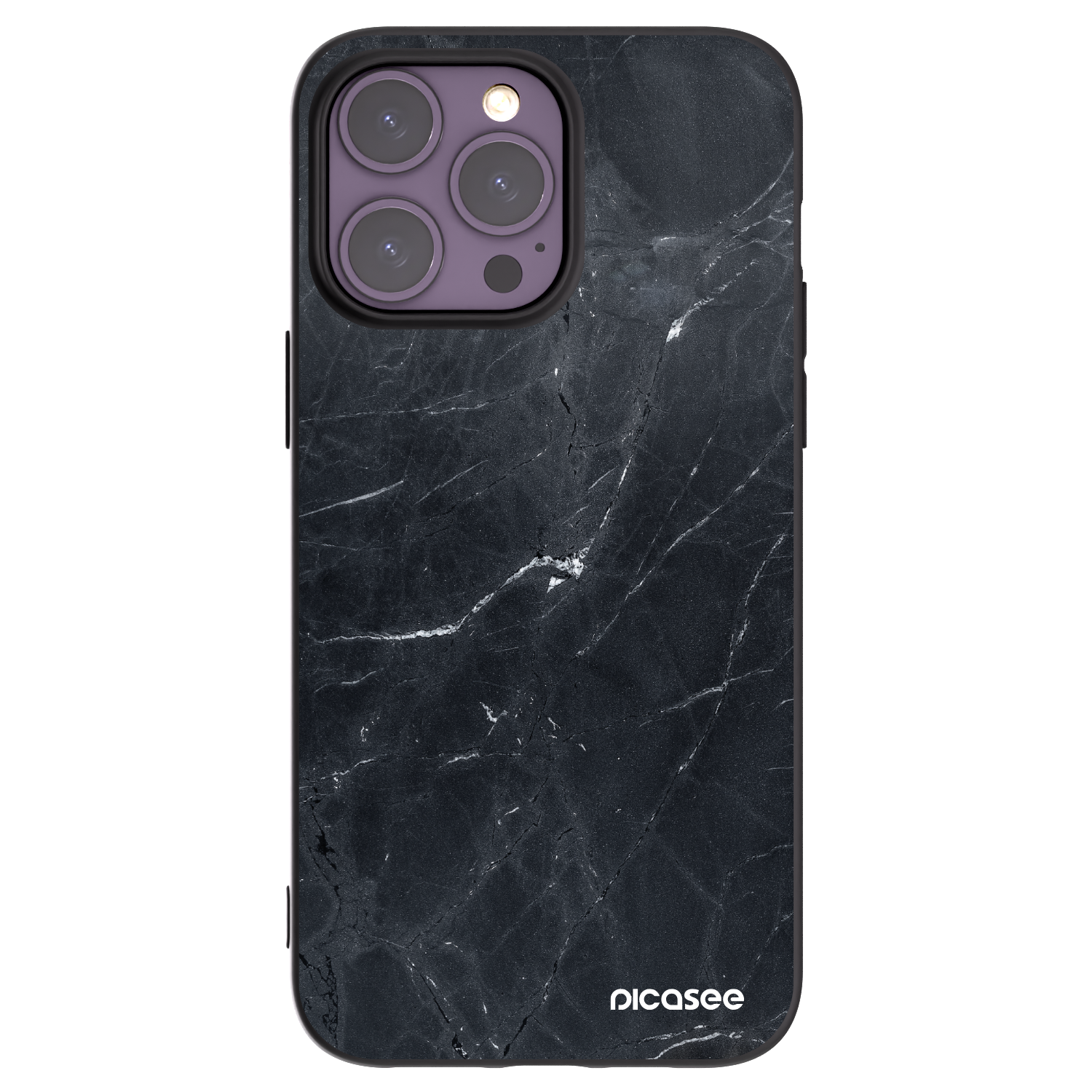 Picasee Apple iPhone 14 Pro Max Hülle - Schwarzes Silikon - Black marble