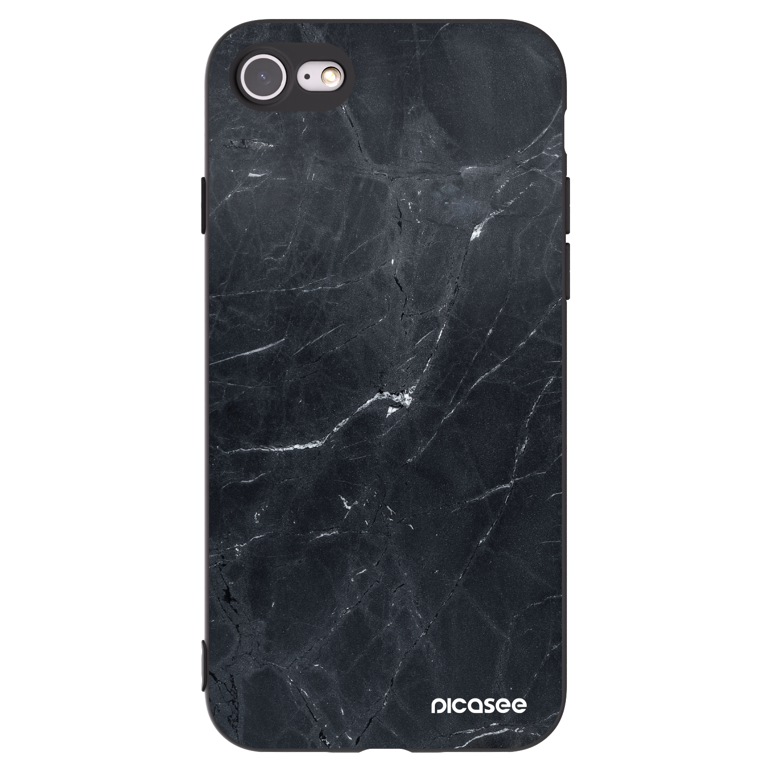 Picasee Apple iPhone 7 Hülle - Schwarzes Silikon - Black marble