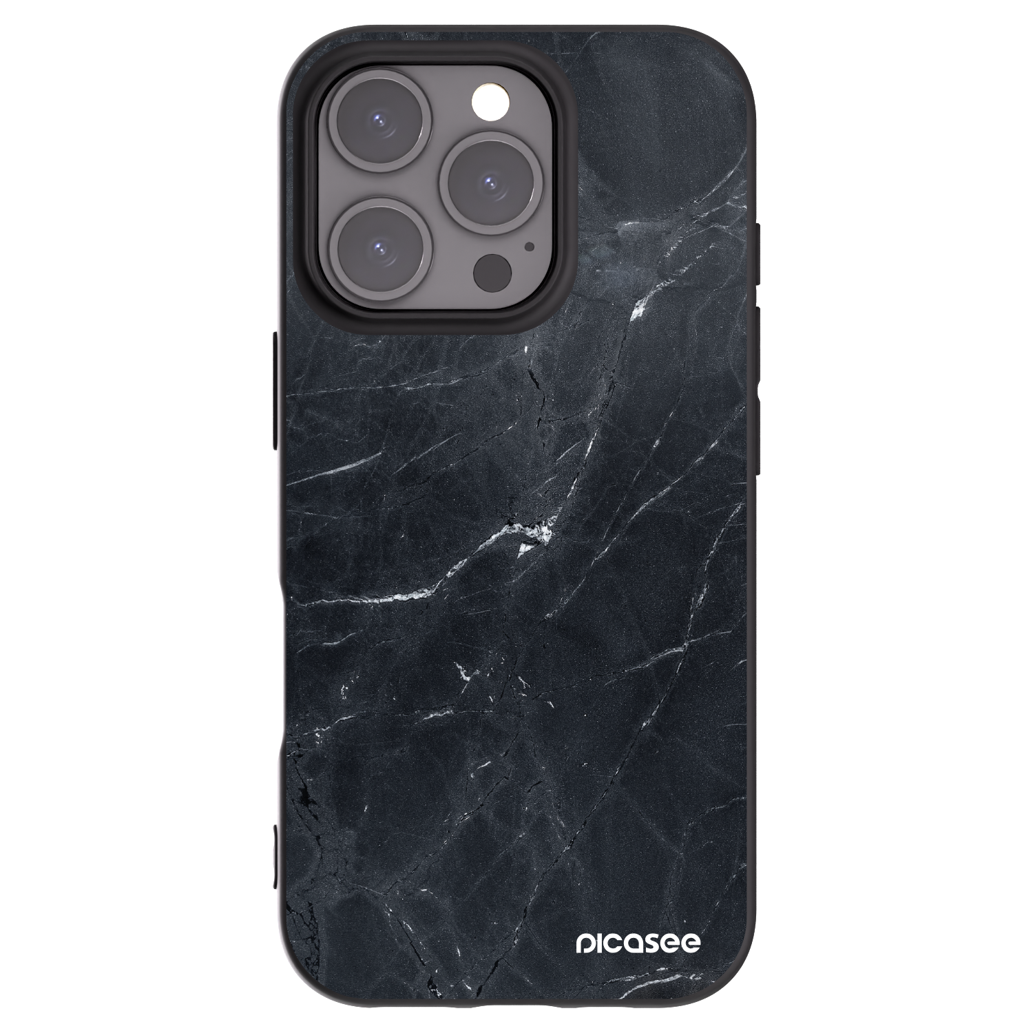 Picasee Apple iPhone 16 Pro Hülle - Schwarzes Silikon - Black marble