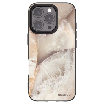 Picasee Apple iPhone 16 Pro Hülle - Schwarzes Silikon - Cream marble