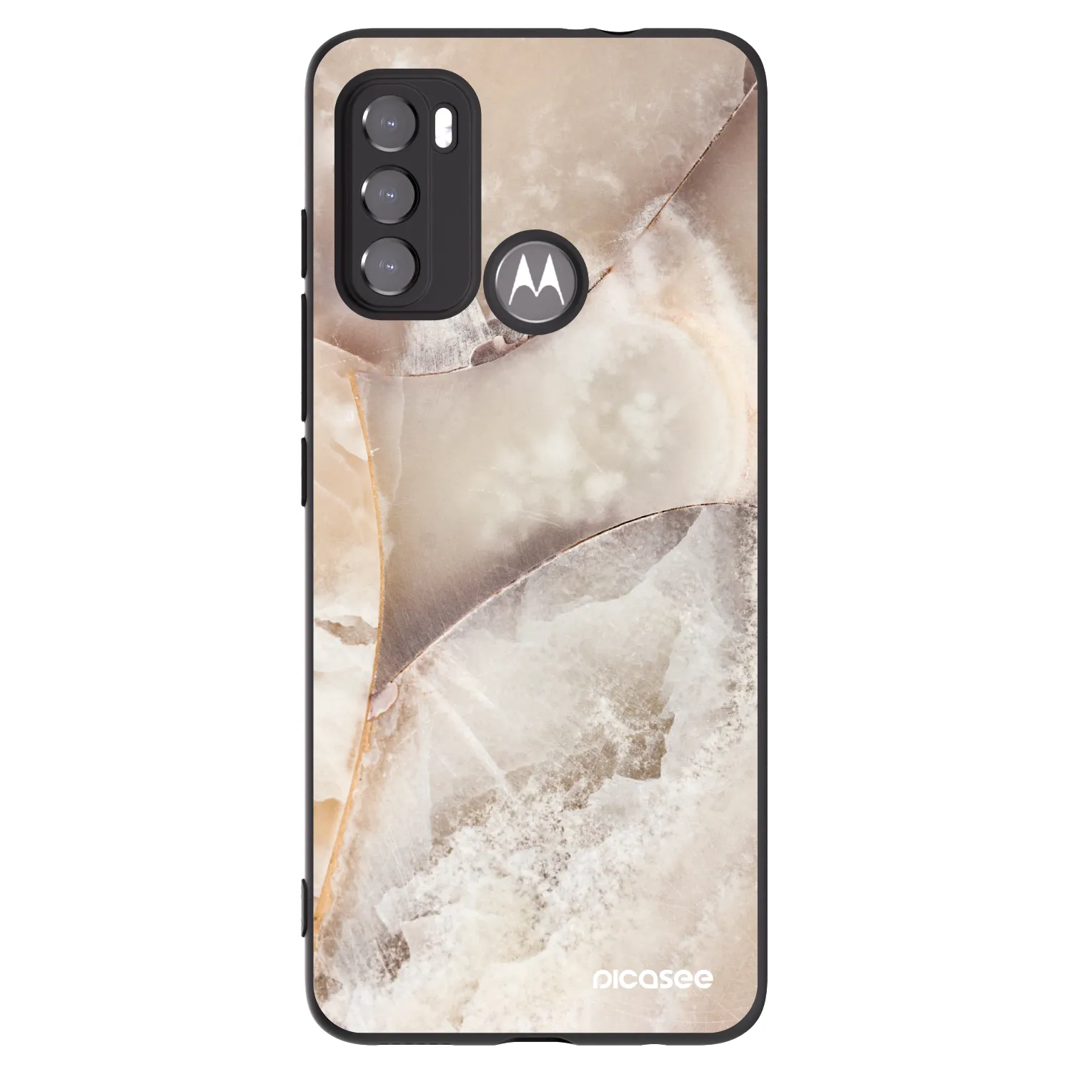 Picasee Motorola Moto G60 Hülle - Schwarzes Silikon - Cream marble