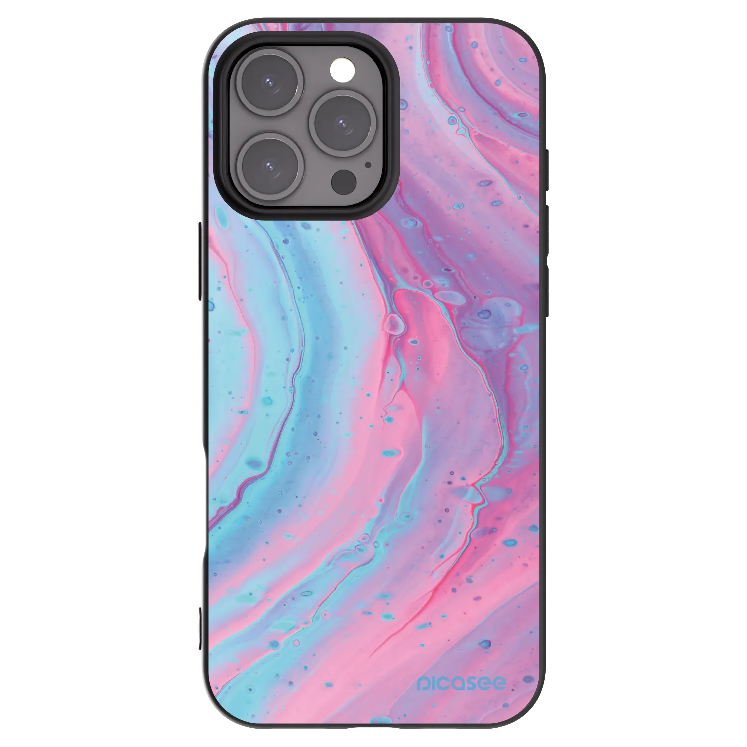 Picasee Apple iPhone 16 Pro Max Hülle - Schwarzes Silikon - Pink liquid