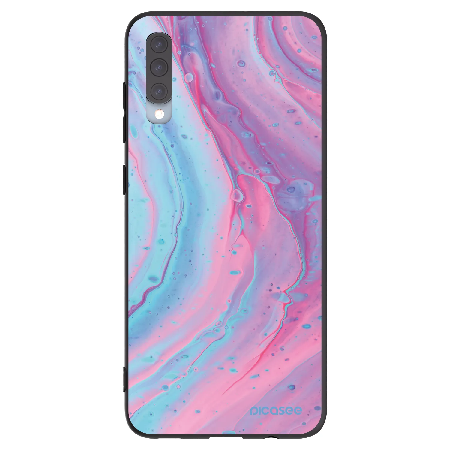 Picasee Samsung Galaxy A70 A705F Hülle - Schwarzes Silikon - Pink liquid