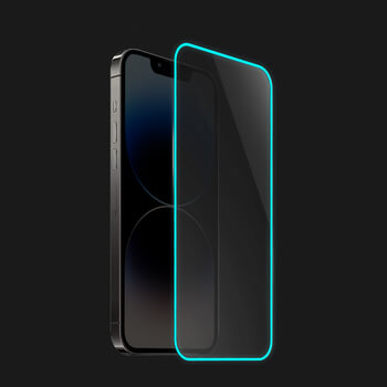 Gehärtetes Schutzglas mit einem im Dunkeln leuchtenden Rahmen für Apple iPhone 12 Pro - Blau