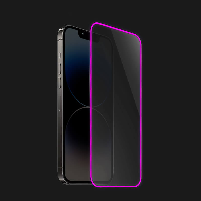 Picasee Gehärtetes Schutzglas mit einem im Dunkeln leuchtenden Rahmen für Apple iPhone 12 - Rosa