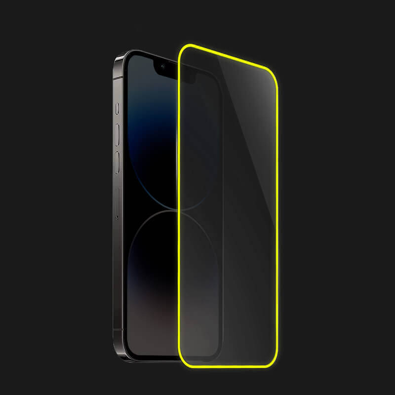 Picasee Gehärtetes Schutzglas mit einem im Dunkeln leuchtenden Rahmen für Samsung Galaxy A34 5G A346B - Gelb